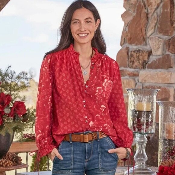 EUC Sundance Red Floral Blouse - Picture 1 of 9